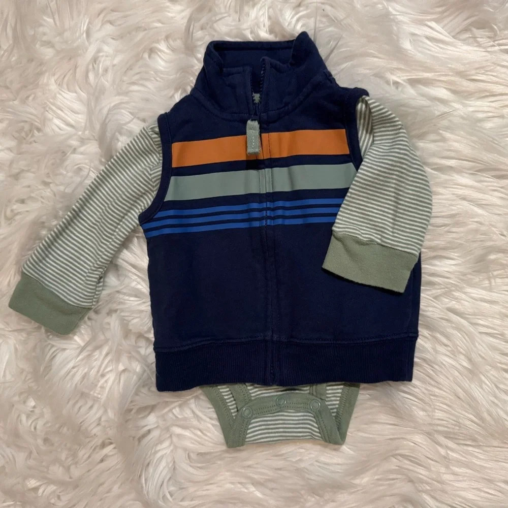 Carter’s‎ 3pc Baby Boys 3M Navy Gray Vest Bodysuit Pants Outfit Set